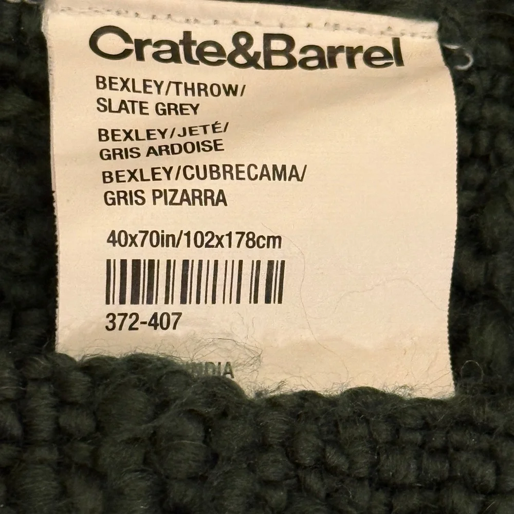 Crate + Barrel Bexley Wool Blend Throw Blanket || Slate Gray || 40x70 inch